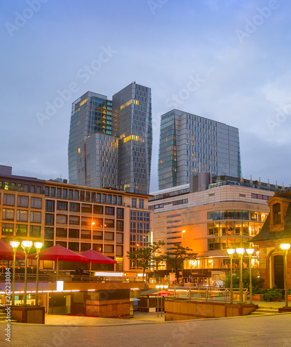 Evening cityscape of Frankfurt  downtown