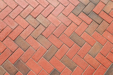 Photo Of Red Brick Patterns Designed By Construction Workers And Contractors.