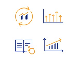 Wall Mural - read instruction, update data and growth chart icons simple set. chart sign. opened book, sales stat