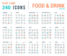 Collection Linear Icons Of Food And Drinks.