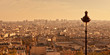 Aerial view of Paris from Montmartre hill at sunset, France
