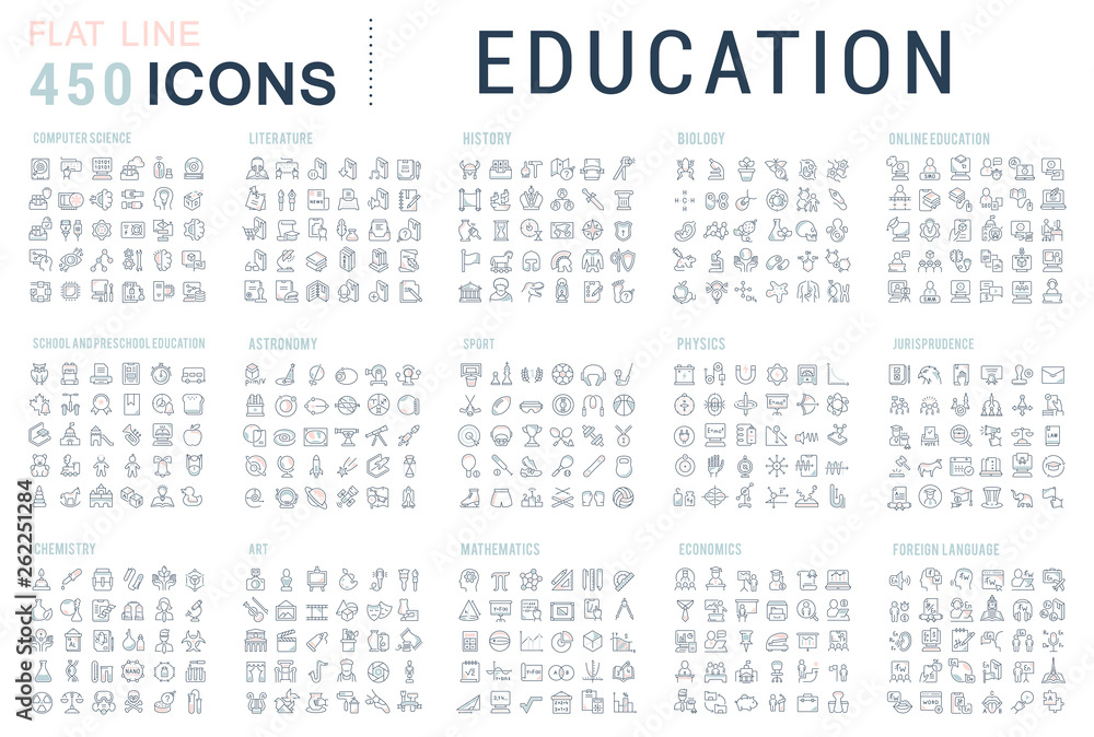 Set Vector Line Icons of Education - obrazy, fototapety, plakaty 