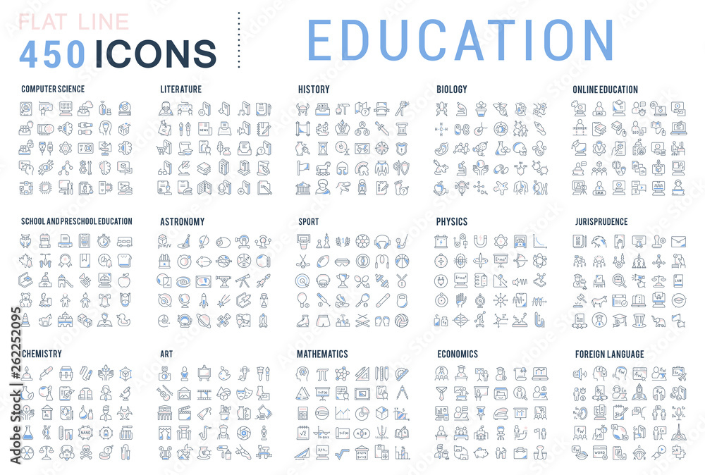 Set Vector Line Icons of Education - obrazy, fototapety, plakaty 