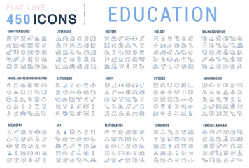 set vector line icons of education