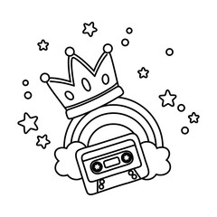 Poster - cassette with crown and rainbow black and white