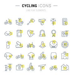 Sticker - Set Vector Line Icons of Cycling.