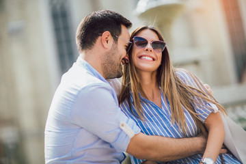 Wall Mural - Young couple in love outdoor