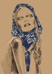 girl in a scarf fashion illustration