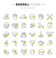 Wall Mural - Set Vector Line Icons of Baseball.