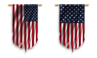 Poster - Set of US pennants torn flags on white background. Vector illustration.