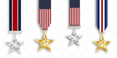 Poster - Medal of honor. Silver star. Memorial day. National holiday of the USA. Vector illustration.