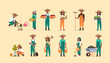 © mast3r - set african american farmers holding different farming equipment harvesting planting vegetables male female agricultural workers collection eco farming concept full length horizontal