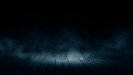 Wall Mural - dark street, night smog and smoke neon light. dark background of the night city, ray of light in the