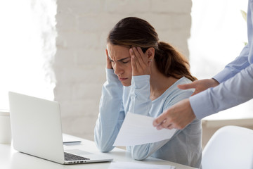 Overworked stressed woman tired from boss and work