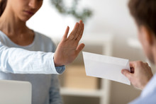 Woman Refuse To Take Envelope With Money Close Up