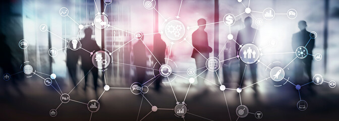 Wall Mural - banner. business process structure industrial workflow diagram automation innovation concept on virt