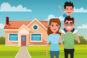 Wall Mural - Family outdoors from home cartoon