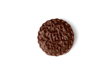 Wall Mural - Chocolate cookies with boiled condensed milk isolated on white background. Chocolate pie.