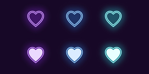 Wall Mural - Neon icon set of Fashion heart. Glowing love