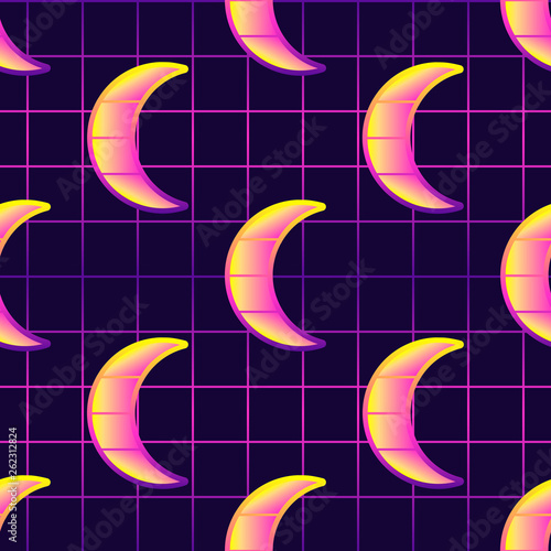 Mystical Neon Seamless Pattern With Crescent Moons Futuristic Digital Vector Wallpaper Pastel Goth Cyberpunk Aesthetics Laser Grid Background Buy This Stock Vector And Explore Similar Vectors At Adobe Stock Adobe Stock