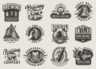 Poster - Vintage brewery monochrome emblems