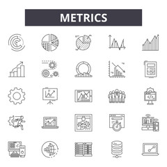 Wall Mural - Metrics line icons, signs set, vector. Metrics outline concept illustration: web,graph,business,chart,metrics,concept,metric