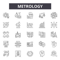 metrology line icons, signs set, vector. metrology outline concept illustration: metrology,detechnol