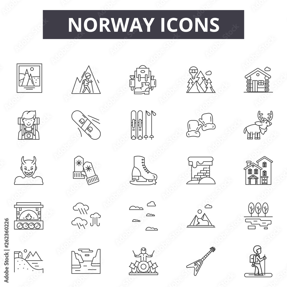 Norway line icons, signs set, vector. Norway outline concept illustration:  norway,travel,norwegian,isolated,europe Stock Vector | Adobe Stock, image size:1000x1000