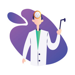 Sticker - Vector illustration of a doctor inside a purple bubble on white background