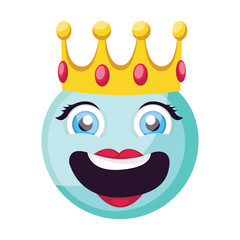 Wall Mural - Light blue female happy emoji face with a crown vector illustration on a white background