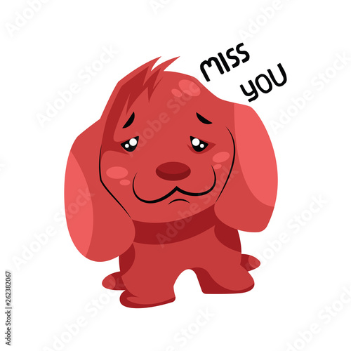 Sad red dog saying Miss you vector illustration on a white ...