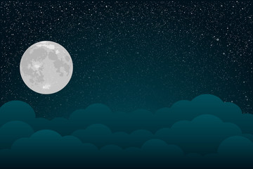 Wall Mural - starry dark night sky. clouds and moon.