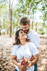 Wall Mural - Happy Smiling Couple diversity in love moment together