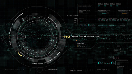 Wall Mural - Futuristic motion graphic user interface head up display screen with Holographic Earth and digital data telemetry information display for digital background computer desktop display screen