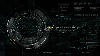 Poster - Futuristic motion graphic user interface head up display screen with Holographic Earth and digital data telemetry information display for digital background computer desktop display screen