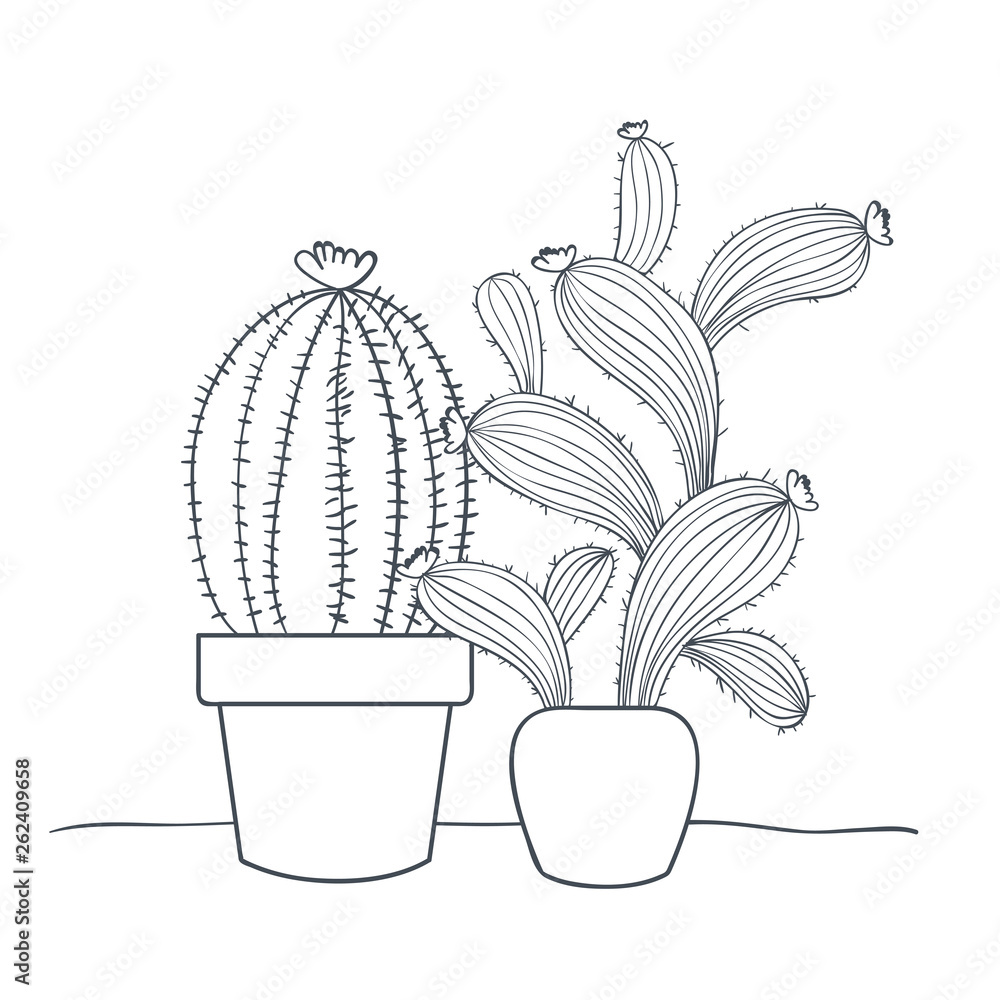 cactus with potted isolated icon - obrazy, fototapety, plakaty 