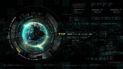 Leinwandbilder - Futuristic motion graphic user interface head up display screen with Holographic Earth and digital data telemetry information display for digital background computer desktop display screen