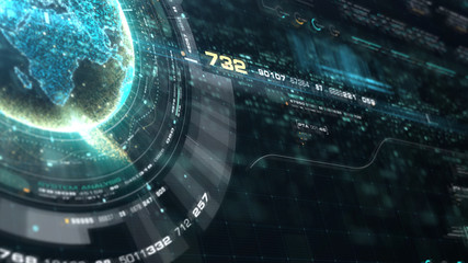 Leinwandbilder - Futuristic motion graphic user interface head up display screen with Holographic Earth and digital data telemetry information display for digital background computer desktop display screen