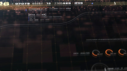 Poster - Futuristic motion graphic user interface head up display screen with Holographic Sun Corona Particles and digital data telemetry information display for digital background