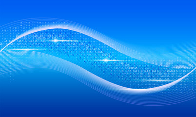 Streaming binary code. 3d wave shape with numbers 1, 0. Vector technology illustration. Dynamic elements for design. Coding, cryptography, programming concept. Software development logo