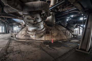 scene and details of an abandoned steel furnace building