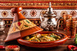 Traditional Moroccan chicken tagine with olives and salted lemons