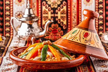 Wall Mural - Vegetable tagine with almond and chickpea couscous.