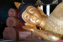 Chiang Mai Thailand, Close-up Of Head Of The Reclining Buddha At Wat Chedi Luang 