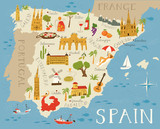 Fototapeta Dinusie - Vector high detailed vector map of Spain with cities and symbols of Spain.