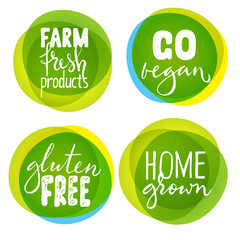 Set of organic food labels with hand drawn lettering. 