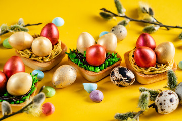 Wall Mural - Easter pastries on the yellow background