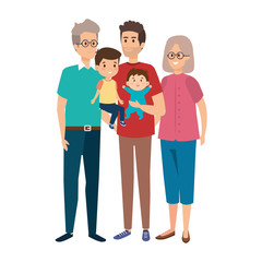 Poster - grandparents couple with son and kids