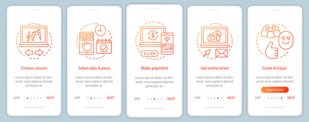 Concert onboarding mobile app page screen vector template