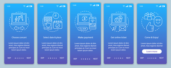 Concert onboarding mobile app page screen vector template